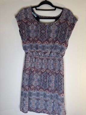 Maurices Navy and Rust Patterned Midi Dress